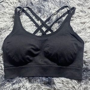 crossed back black sports bra